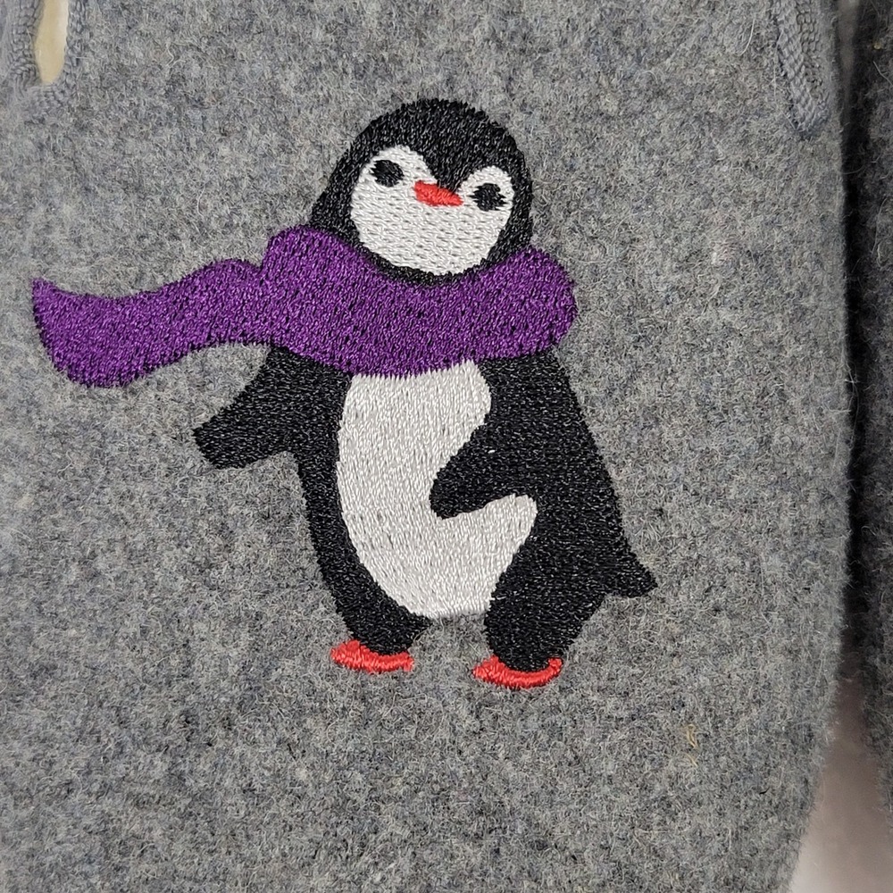 Talbots Fireside Embroidered Penguin Slippers Gray Womens 8 Wool Faux Fur - Picture 3 of 8